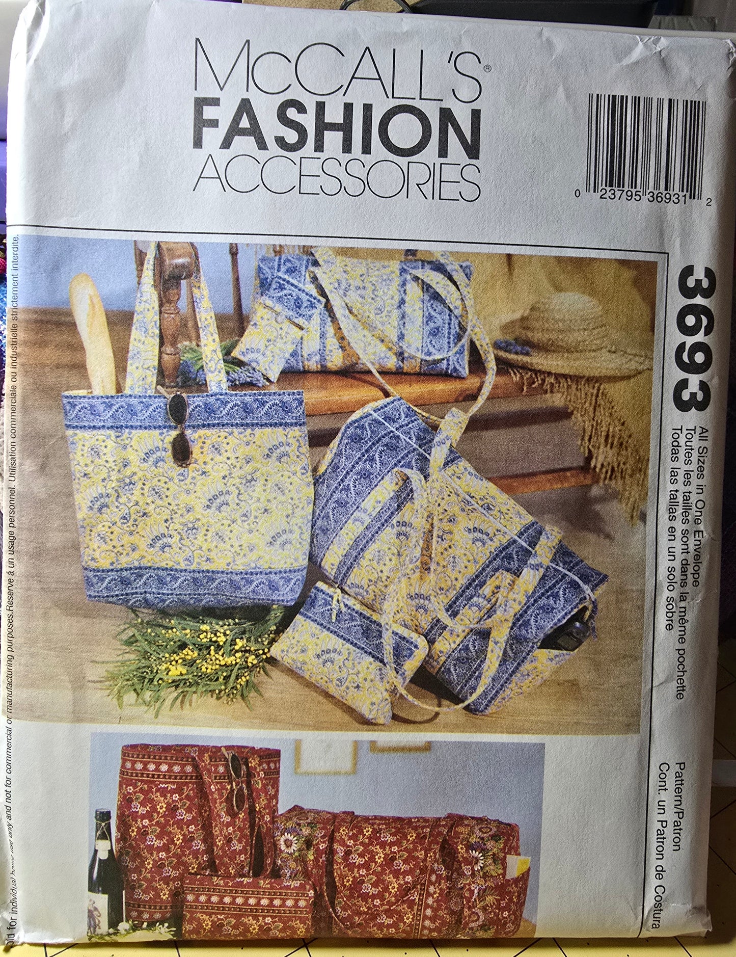 McCall's Vintage Sewing Pattern for a Duffle Bag, Makeup Case, Tote Bag, and Eyeglasses Case. M3693
