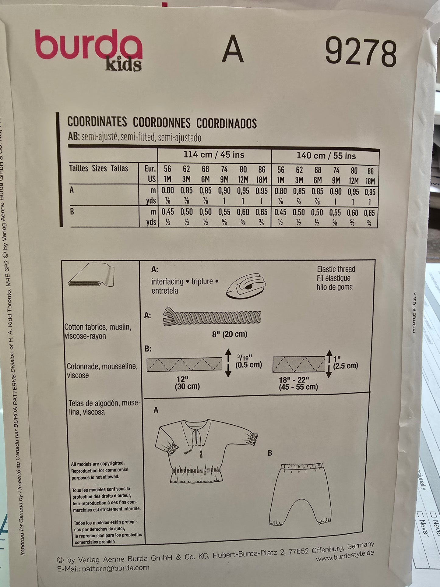 Burda Kida Sewing Pattern for Baby's Stretch Pants and Top B9278