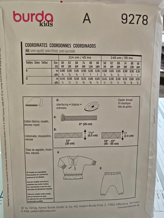 Burda Kida Sewing Pattern for Baby's Stretch Pants and Top B9278