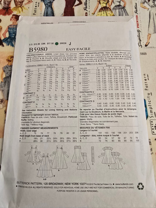 Butterick Sewing Pattern for Children's Dresses B5980