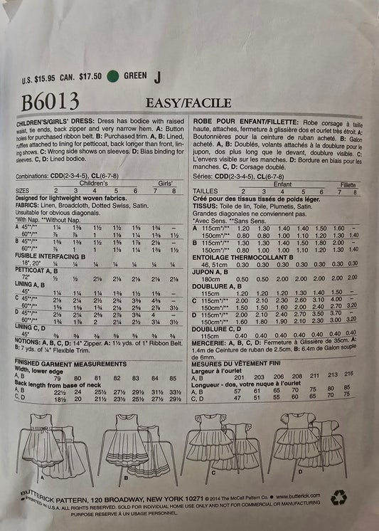 Butterick Sewing Pattern for Children's Dresses B6013